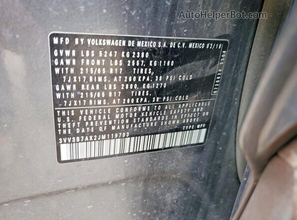 3VV3B7AX2JM119793 2018 VOLKSWAGEN TIGUAN Gray Vista del compartimento del motor