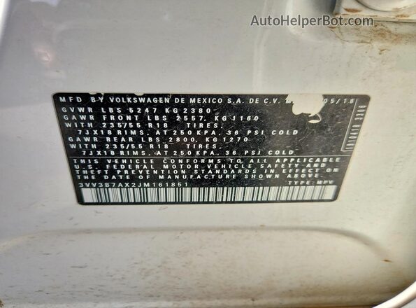 3VV3B7AX2JM161851 2018 VOLKSWAGEN TIGUAN White Widok naklejki z numerem VIN