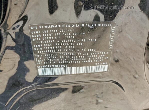 3VV3B7AX2PM068028 2023 VOLKSWAGEN TIGUAN Blue VIN sticker view