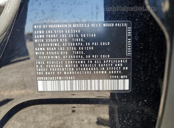 3VV3B7AX2PM115963 2023 VOLKSWAGEN TIGUAN Black სალონის 360-გრადუსიანი ხედი