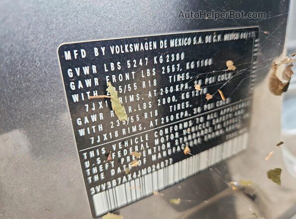 3VV3B7AX4JM024877 2018 VOLKSWAGEN TIGUAN Gray Vista de la etiqueta del VIN