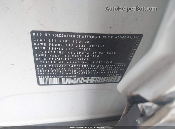 3VV3B7AX4MM069094 2021 VOLKSWAGEN TIGUAN White ძრავის განყოფილების ხედი