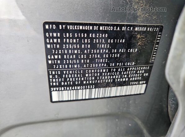 3VV3B7AX4RM001532 2024 VOLKSWAGEN TIGUAN Серый Панорамный вид салона 360°