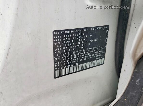 3VV3B7AX6KM046168 2019 VOLKSWAGEN TIGUAN White Вид підкапотного простору