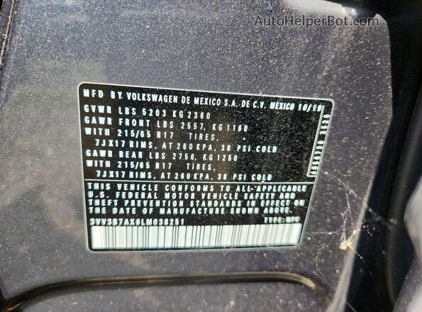 3VV3B7AX6LM038251 2020 VOLKSWAGEN TIGUAN Gray Vista interior de 360 grados