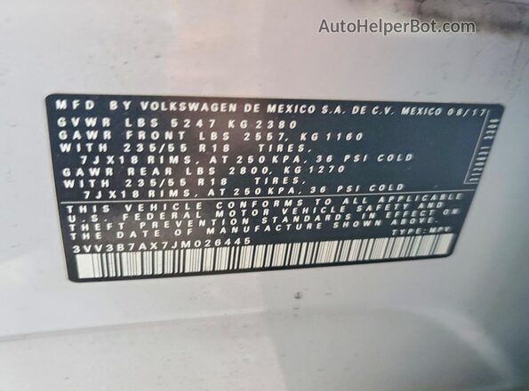 3VV3B7AX7JM026445 2018 VOLKSWAGEN TIGUAN Silver Вид підкапотного простору