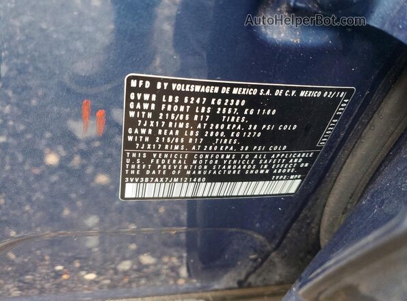 3VV3B7AX7JM121460 2018 VOLKSWAGEN TIGUAN Blue Widok naklejki z numerem VIN