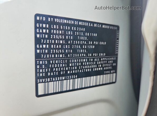 3VV3B7AX8RM133354 2024 VOLKSWAGEN TIGUAN White VIN sticker view