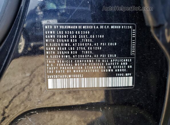 3VV3B7AX9LM160652 2020 VOLKSWAGEN TIGUAN Black Widok naklejki z numerem VIN