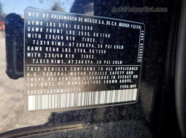 3VV3B7AX9MM047124 2021 VOLKSWAGEN TIGUAN Black Widok naklejki z numerem VIN