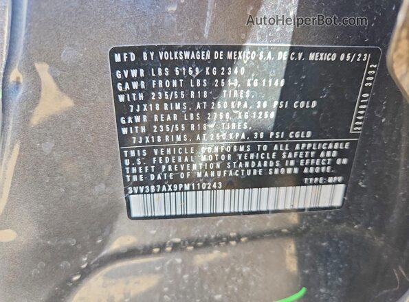 3VV3B7AX9PM110243 2023 VOLKSWAGEN TIGUAN Charcoal Вид підкапотного простору