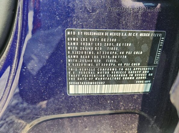 3VV4B7AX0RM062607 2024 VOLKSWAGEN TIGUAN Blue VIN կոդի պիտակի տեսք