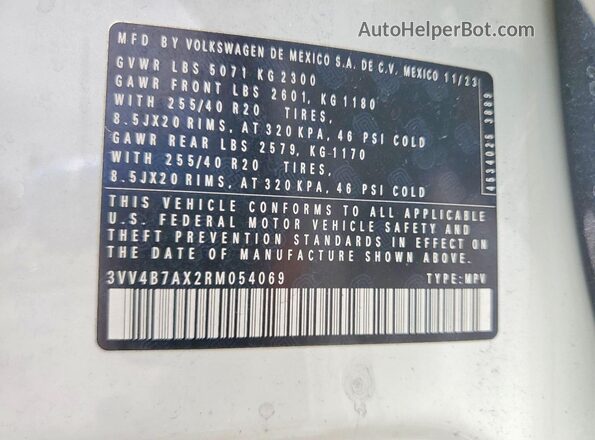 3VV4B7AX2RM054069 2024 VOLKSWAGEN TIGUAN White Widok wnętrza 360 stopni