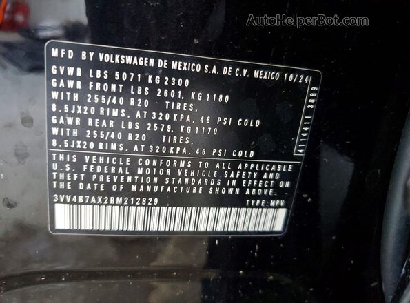 3VV4B7AX2RM212829 2024 VOLKSWAGEN TIGUAN Black Панорамний вид салону 360°