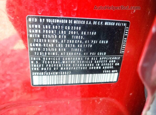 3VV4B7AX4KM156527 2019 VOLKSWAGEN TIGUAN Burgundy VIN sticker view