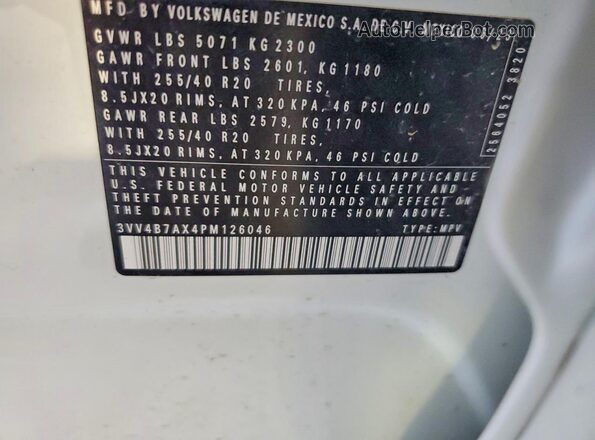 3VV4B7AX4PM126046 2023 VOLKSWAGEN TIGUAN White Widok naklejki z numerem VIN
