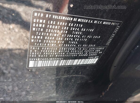 3VV4B7AX5JM004531 2018 VOLKSWAGEN TIGUAN Черный Вид подкапотного пространства