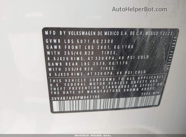 3VV4B7AX9PM047195 2023 VOLKSWAGEN TIGUAN White Engine compartment view