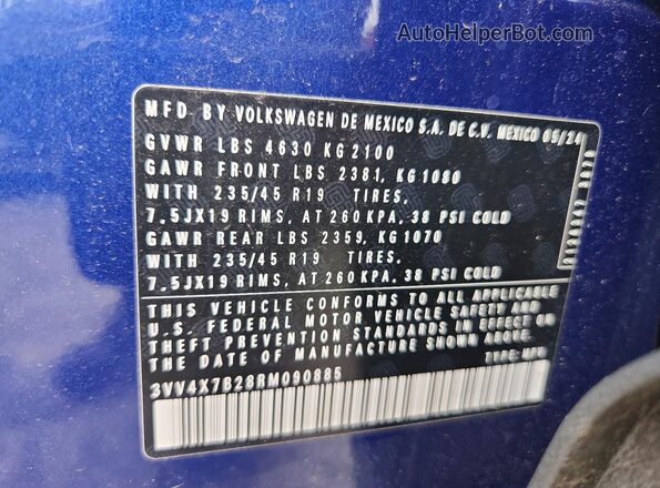 3VV4X7B28RM090885 2024 VOLKSWAGEN TAOS Blue Панорамний вид салону 360°