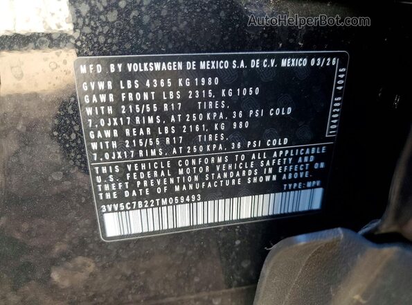 3VV5C7B22TM059493 2026 VOLKSWAGEN TAOS Black Vista de la etiqueta del VIN