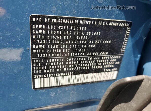 3VV5C7B25SM069191 2025 VOLKSWAGEN TAOS Blue Vista de la etiqueta del VIN