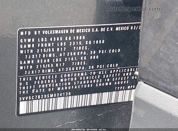 3VV5C7B29SM034136 2025 VOLKSWAGEN TAOS Gray Շարժիչի բաժամունքի տեսք