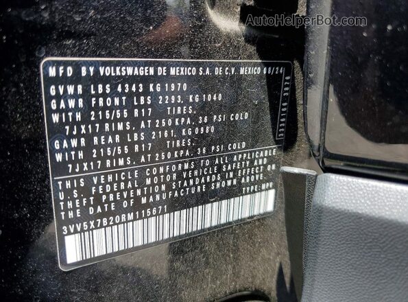 3VV5X7B20RM115671 2024 VOLKSWAGEN TAOS Черный Вид наклейки с VIN-кодом