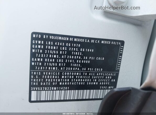 3VV5X7B22RM114201 2024 VOLKSWAGEN TAOS Белый Вид подкапотного пространства
