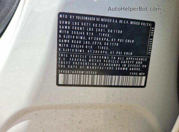 3VV8B7AX0RM185549 2024 VOLKSWAGEN TIGUAN Белый Вид подкапотного пространства