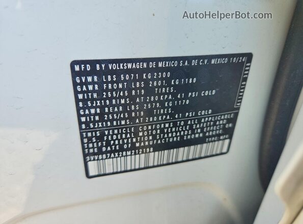 3VV8B7AX2RM212198 2024 VOLKSWAGEN TIGUAN White Widok naklejki z numerem VIN