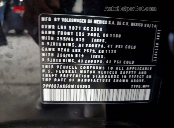 3VV8B7AX5RM180993 2024 VOLKSWAGEN TIGUAN Black Widok naklejki z numerem VIN