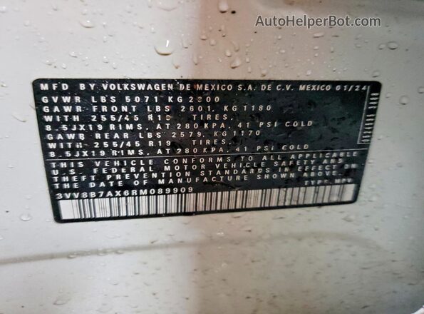 3VV8B7AX6RM089909 2024 VOLKSWAGEN TIGUAN White Вид наклейки з VIN-кодом