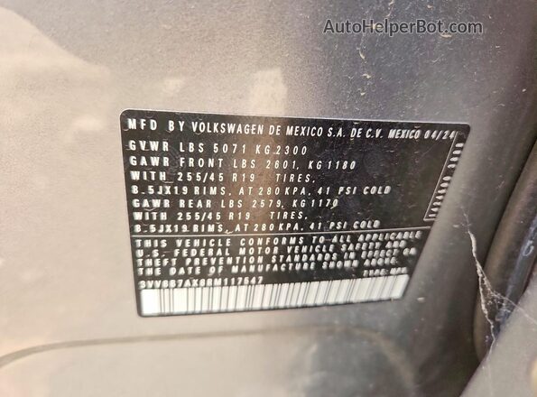 3VV8B7AX8RM117547 2024 VOLKSWAGEN TIGUAN Silver VIN sticker view