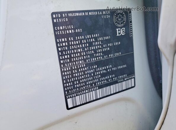 3VV8B7AX9RM229306 2024 VOLKSWAGEN TIGUAN White VIN կոդի պիտակի տեսք