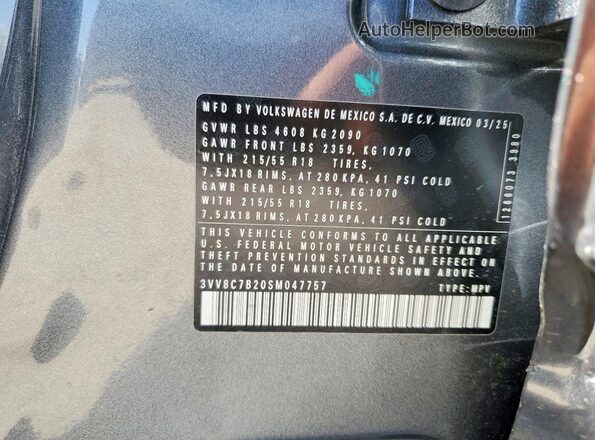 3VV8C7B20SM047757 2025 VOLKSWAGEN TAOS Gray VIN sticker view