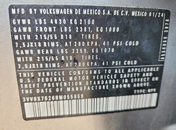3VV8X7B26RM055859 2024 VOLKSWAGEN TAOS Silver ძრავის განყოფილების ხედი