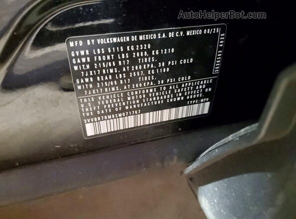 3VVBR7RM8SM071767 2025 VOLKSWAGEN TIGUAN Black Вид наклейки з VIN-кодом