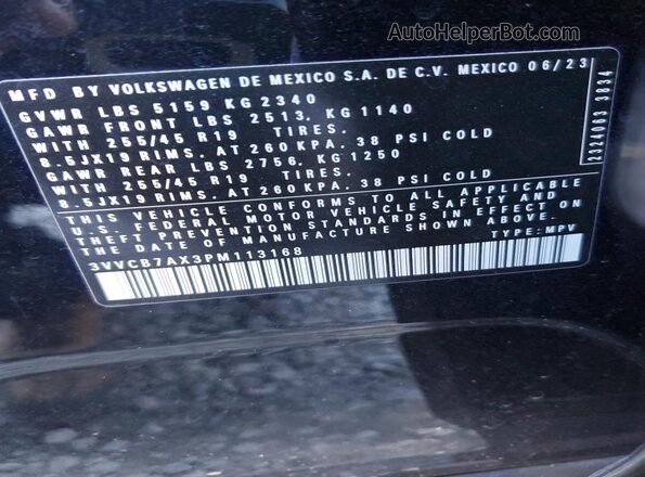 3VVCB7AX3PM113168 2023 VOLKSWAGEN TIGUAN Black Вид наклейки з VIN-кодом