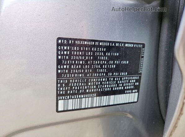 3VVCB7AX5NM065928 2022 VOLKSWAGEN TIGUAN Silver Widok naklejki z numerem VIN
