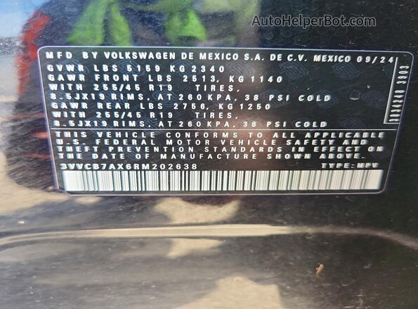 3VVCB7AX6RM202638 2024 VOLKSWAGEN TIGUAN Черный Вид подкапотного пространства