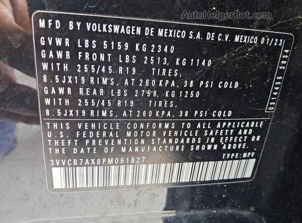 3VVCB7AX8PM061827 2023 VOLKSWAGEN TIGUAN Черный Панорамный вид салона 360°