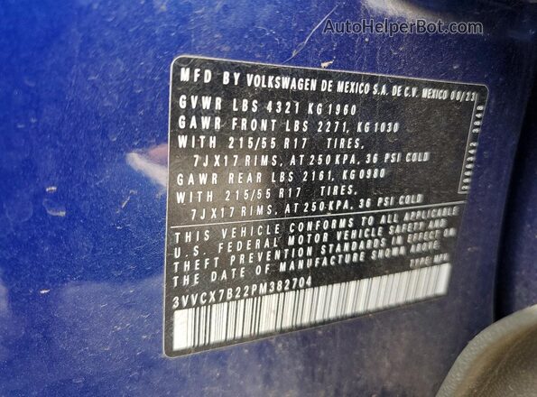 3VVCX7B22PM382704 2023 VOLKSWAGEN TAOS Blue სალონის 360-გრადუსიანი ხედი