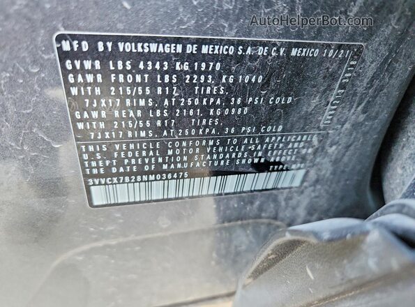 3VVCX7B28NM036475 2022 VOLKSWAGEN TAOS Gray Vista del compartimento del motor