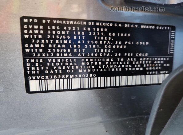 3VVCX7B28PM380360 2023 VOLKSWAGEN TAOS Gray Widok komory silnika