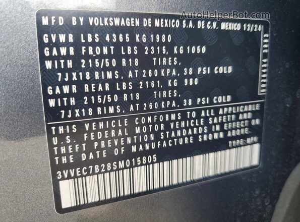 3VVEC7B28SM015805 2025 VOLKSWAGEN TAOS Gray Widok naklejki z numerem VIN