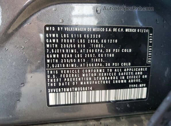 3VVER7RM6TM056814 2026 VOLKSWAGEN TIGUAN Gray Панорамний вид салону 360°