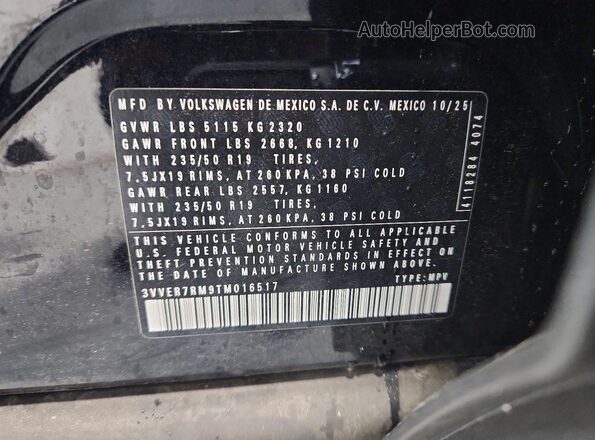 3VVER7RM9TM016517 2026 VOLKSWAGEN TIGUAN Black Vista de la etiqueta del VIN