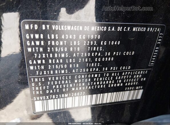 3VVEX7B21RM126677 2024 VOLKSWAGEN TAOS Black Հետևի նստատեղերի տեսք