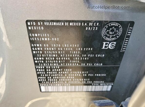 3VVEX7B23RM011563 2024 VOLKSWAGEN TAOS Gray Widok naklejki z numerem VIN