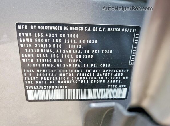 3VVEX7B24PM368103 2023 VOLKSWAGEN TAOS Silver Vista del compartimento del motor